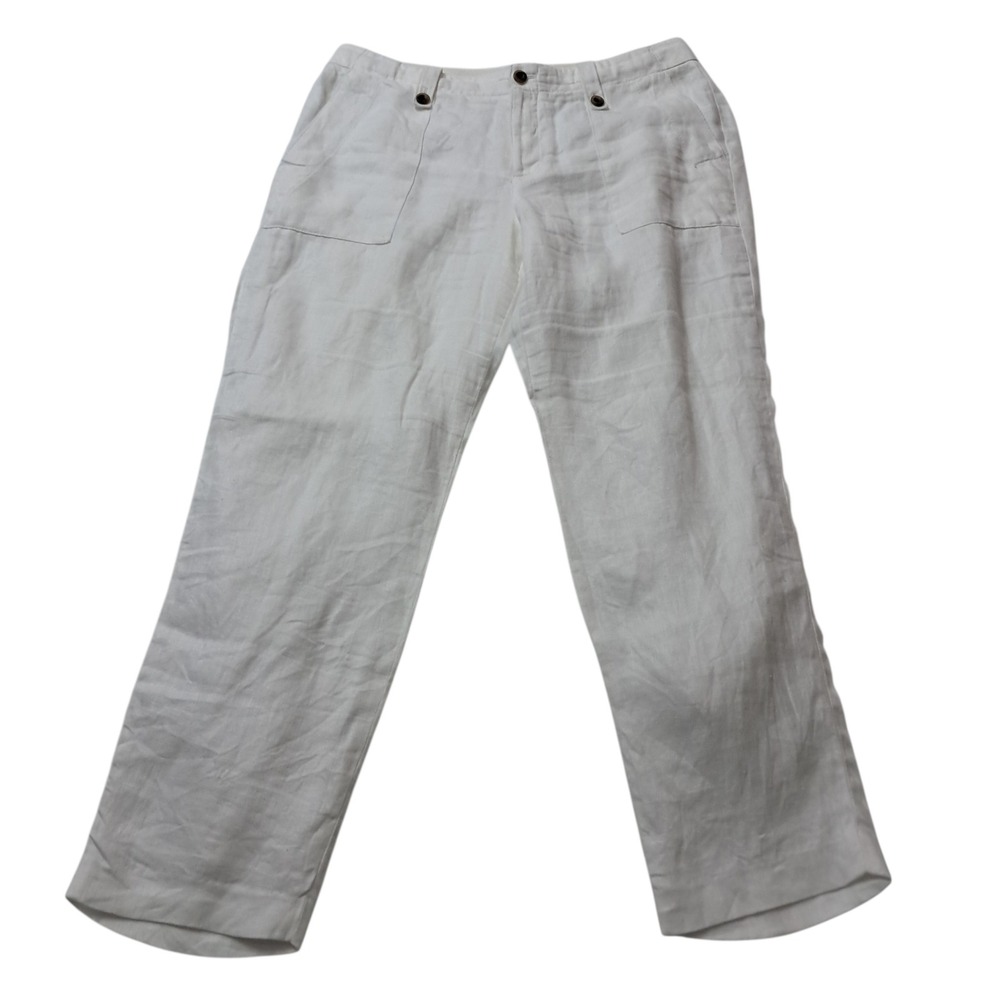 J. Crew 100% Linen Pants Women 6 Cream Herringbone Vacation Resort Coastal